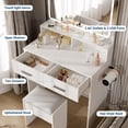 thumbnail image 3 of Kojooin Vanity Set with 3-Colour LED Mirror and Power Outlet, 32 Inch Makeup Desk with 2 Drawers and Stool, 3 of 6
