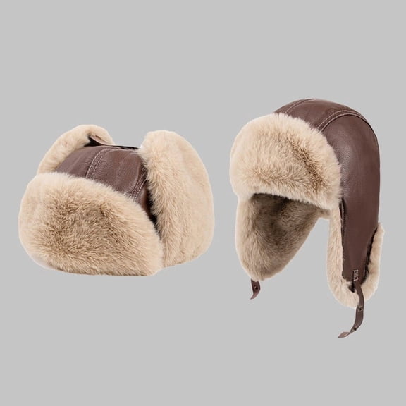 Winter Aviator Trapper Hat PU Leather Pilot Cap with Ear Flaps Warm Lined Unisex