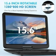 17.9 Portable DVD Player with 15.6 Large HD Screen, 6 Hours Rechargeable Battery, Support FM Transmitter, Sync TV, USB, SD Card and Multiple Disc Formats, Dual Speaker, Remote Control, Region Free