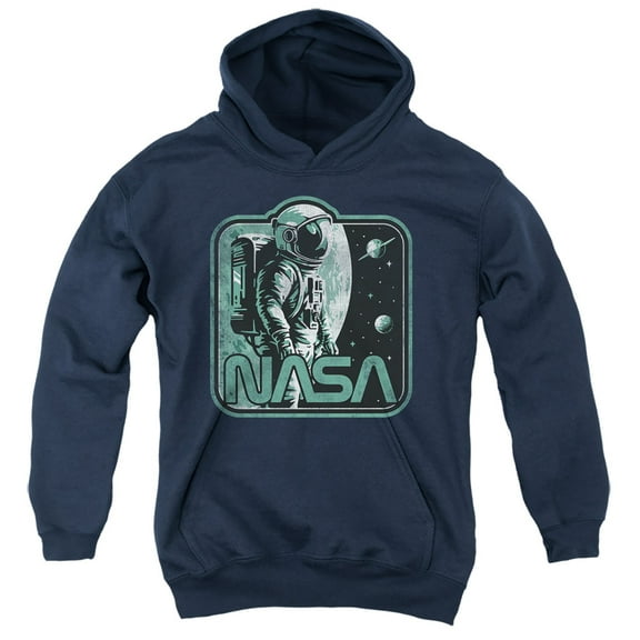 NASA Retro Spaceman Youth Kids Boy/Girls Pull-Over Hoodie, Navy, Medium