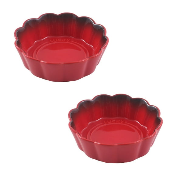 Qeeadeea Petit Plat Rond de Cuisson, Ensemble de 2, Assiette à Tarte Ronde en Céramique, Plat à Casserole en Céramique Coloré-Rouge-15x15x5cm, 400ml