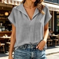 thumbnail image 3 of cocolona Linen Tops for Women Summer Lapel Short Sleeve Loose Blouse Dressy Casual Solid Color Blouses, 3 of 7