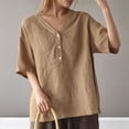 thumbnail image 3 of Summer Loose Fitting Short Sleeve V-Neck Women T Shirt Casual SolidKhakiL, 3 of 5