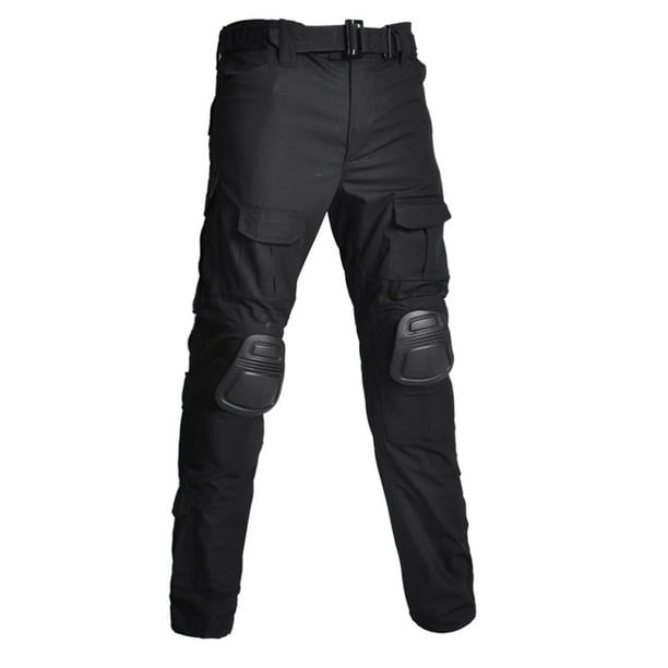 Pantalones largos de moda para hombre, casuales, de color sólido, con bolsillos tipo cargo, tácticos secos, de poliéster y algodón.