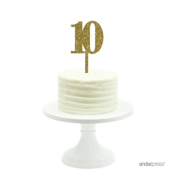 Gold Glitter Number 10 Acrylic Birthday Cake Topper