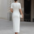 thumbnail image 2 of Morttic Women's Pleated Waist Bodycon Maxi Dress – Short Sleeve Round Neck, Elegant Solid Color Office Party Dress White，XL, 2 of 3