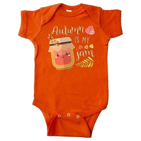 

Inktastic Autumn Is My Jam with Cute Jar and Fall Leaves Gift Baby Boy or Baby Girl Bodysuit