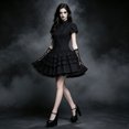 thumbnail image 6 of LIIPEE Womens Halloween Gothic Dark Elegant Short Sleeve High Neck Lace Ruffle Dress,S-L, 6 of 9