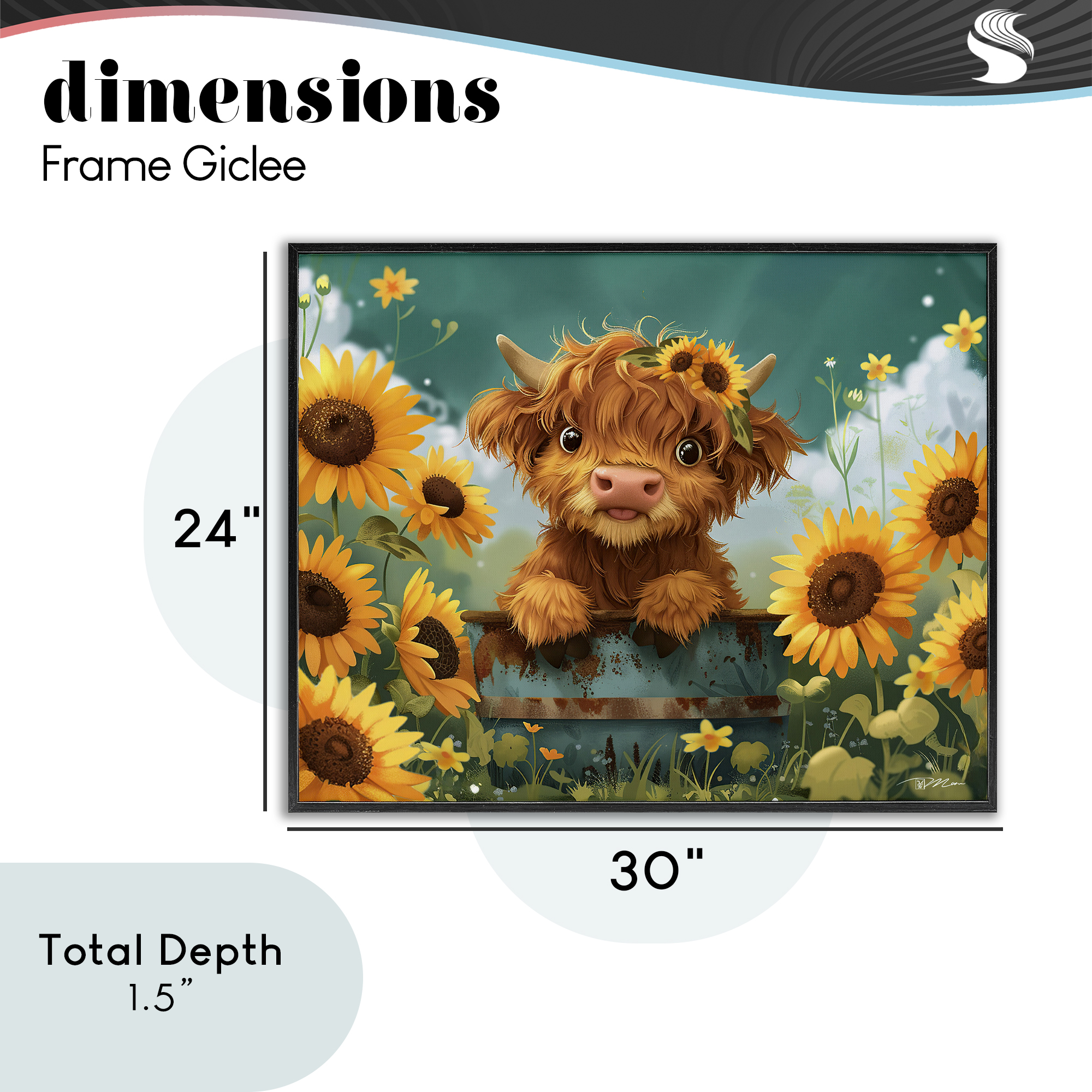 Cute Happy Highland Cow Black Framed Giclee Art, design by Momart