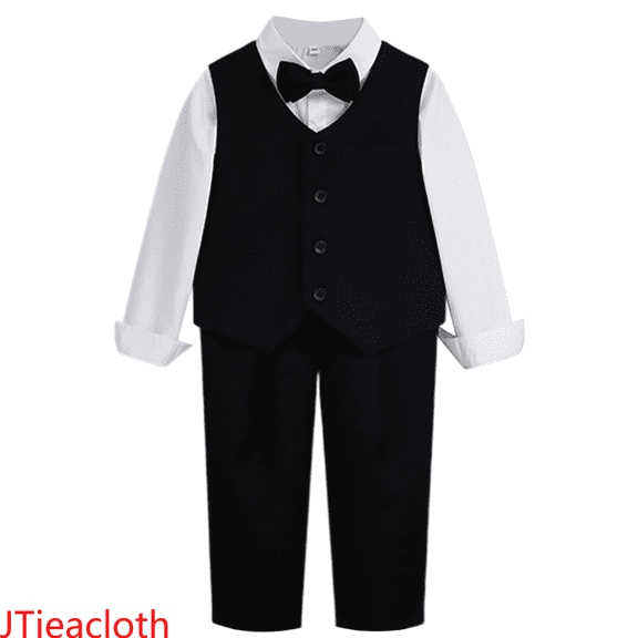 JTieacloth Boys Outfit Sets Boys Suit Jacket Outfit Formal Clothing For Children Performance Outfit Bow Tie Jacket Shirt And Trousers,Sizes 3-4 Years(Black)