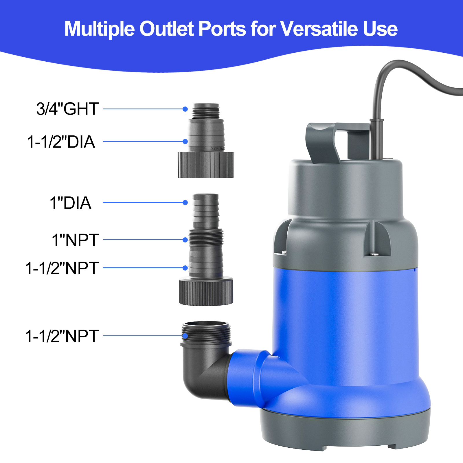 Sump Pump Submersible Water Pump 1HP 3700GPH Portable Electric Utility Pumps for Pool Draining Hot Tub Basement