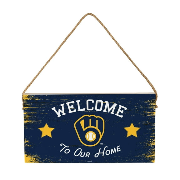 Milwaukee Brewers 6" x 11" Welcome Home Wood Wall Sign with Rope Hanger