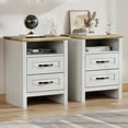 thumbnail image 2 of CHITOOMA Nightstand Set of 2 with Charging Station, 2-Drawer Farmhouse Bedside Table with Open Shelf, Small Wood End Table for Bedroom Living Room, White & Brown, 2 of 10