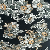 FREE SHIPPING!!! Black Grey Medium Floral Pattern Printed DTY Semi Shiny Stretch Knit Fabric, DIY Projects by the Yard - PRINT FABRIC