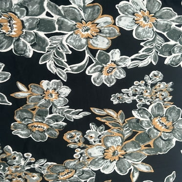 FREE SHIPPING!!! Black Grey Medium Floral Pattern Printed DTY Semi Shiny Stretch Knit Fabric, DIY Projects by the Yard - PRINT FABRIC