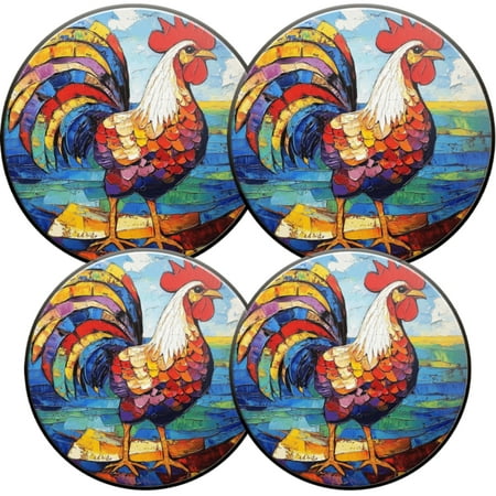 

Electric Stove Burner Covers 4 Pcs Round Gas Burner Cover 8 and 10 Inch Abstract Rooster with Vibrant Hues