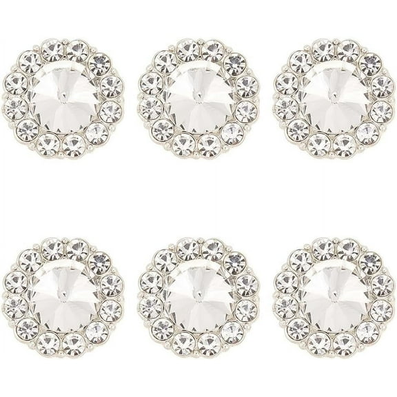 6PCS 23.5mm Round Alloy Rhinestone Shank Buttons Silver Color Sew On Buttons with 1-Hole Vintage Metal Buttons Crystal Embellishments for Party Wedding Dress and DIY Craft Decor