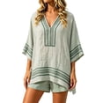 thumbnail image 3 of TGPMGRZ Women's 2026 Summer Boho 2 Piece Linen Vacation Outfits Loose V Neck Top Elastic Waist Casual Shorts Matching Set, 3 of 7