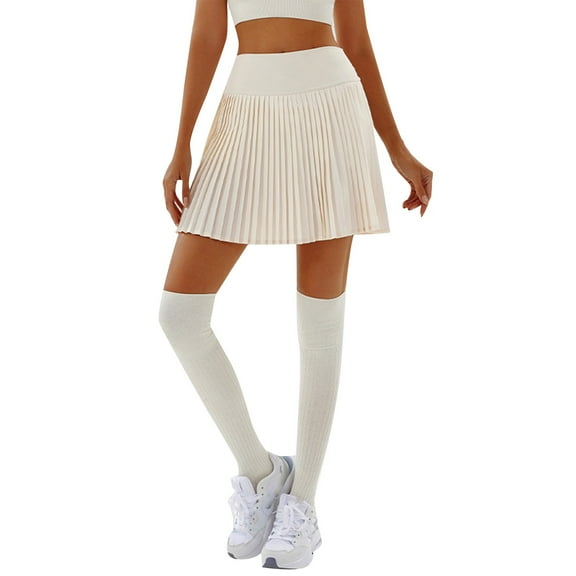 HJYCHN Women's High Waist Pleated Tennis Skirt with Built-In Pocket Shorts Lightweight Athletic Sportswear Beige M