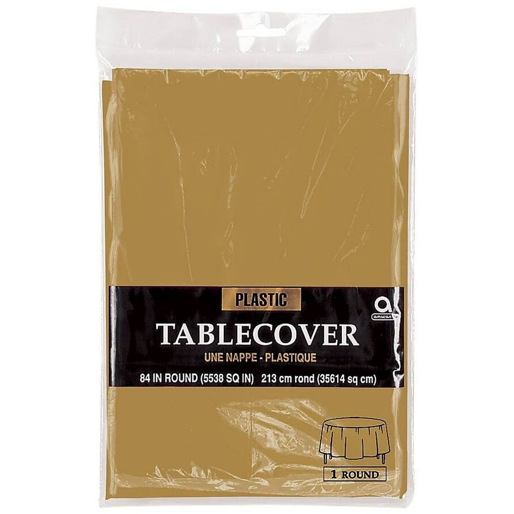 Amscan Plastic Table Cover 84" Round Gold 9/Pack (77018.19)
