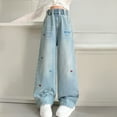 thumbnail image 2 of Girls Wide Leg Jeans Kids Elastic Waist Pull On Stretchy Baggy Denim Pants with Pockets 5-14 Years Cute Wide Leg Casual Denim Pants Boys Straight Leg Jeans Size 10, 2 of 7