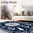 thumbnail image 2 of ODIKA 8'x10' Machine Washable Non-Slip Area Rug, Nautical Anchor Lighthouse Compass Rose Bathroom with Maritime High Traffic Rug with Pad, Blue, 716437, 2 of 8