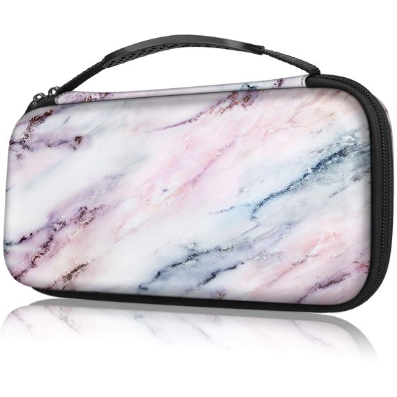 Fintie Carry Case for Nintendo Switch, Portable Traveler Storage Carrying Bag Pouch Protective Cover for Nintendo Switch Console Joy-Con, with 10 Game Card Slots and Inner Pocket, Marble Pink