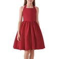 thumbnail image 2 of Girls' Halter Neck Bow Back Short Dress, Elegant Formal Party Dress for Piano Recitals 7-15 Years Red 9-10Years, 2 of 9