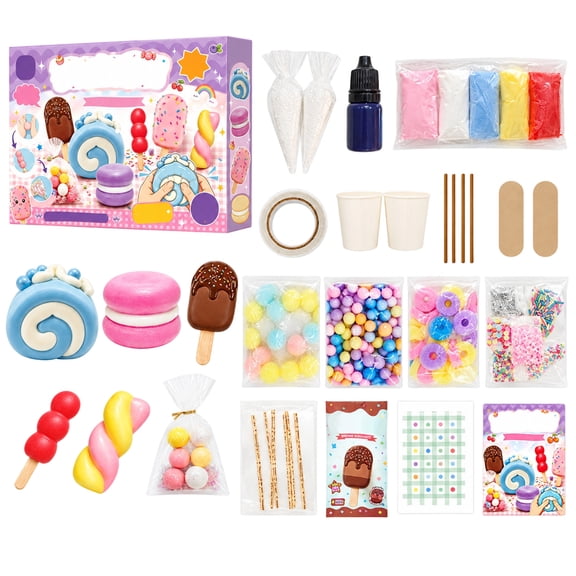 2026 New DIY Sweet Squishy Making Kit - Ice Cream & Macaron Craft Kit with Clay, Decorations and Packaging Bags,More for Stress Relief Craft Gift for Girls Kids Party Favors(A)