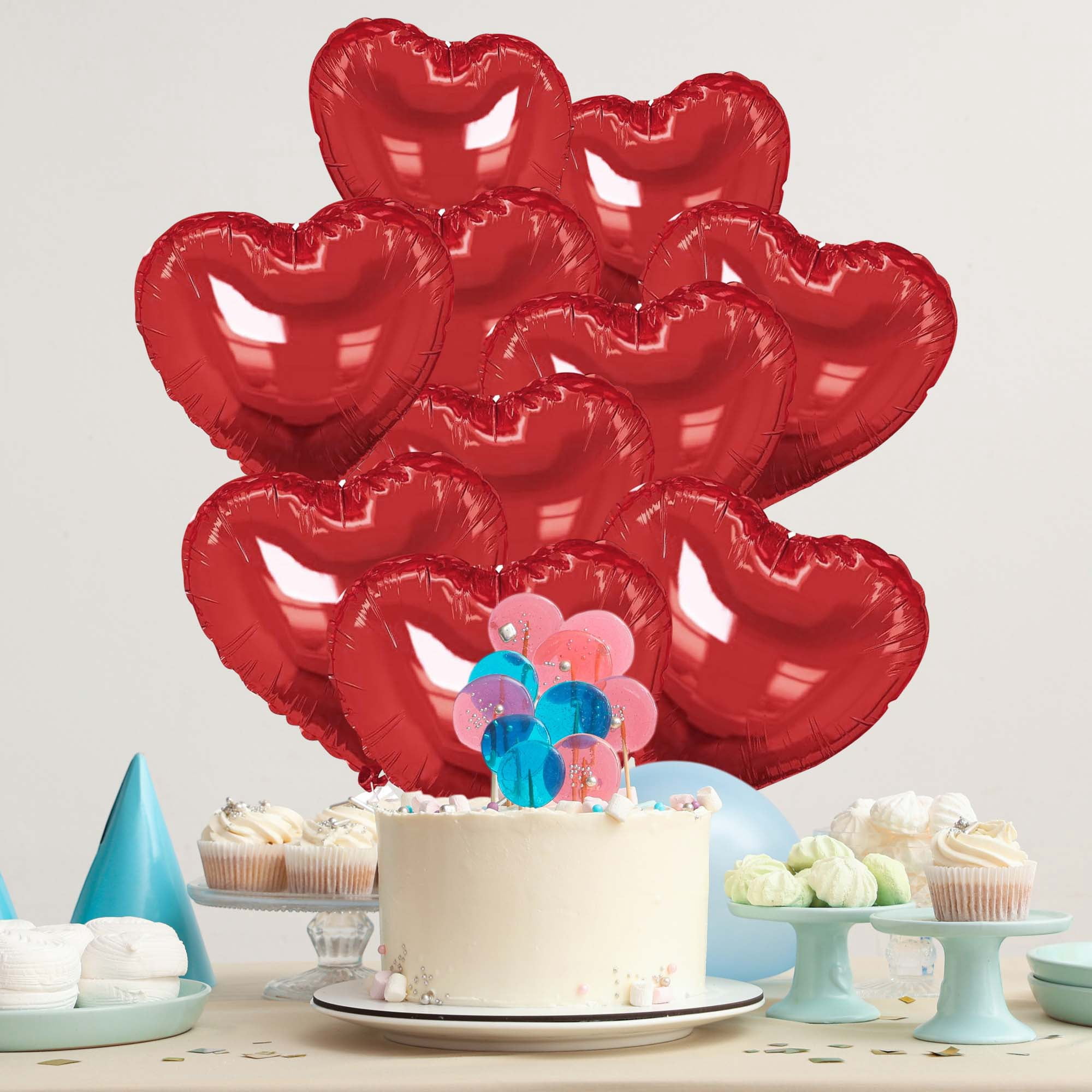 Unique Bargains 10Pcs Helium Balloons with Ribbon Heart Pattern Red