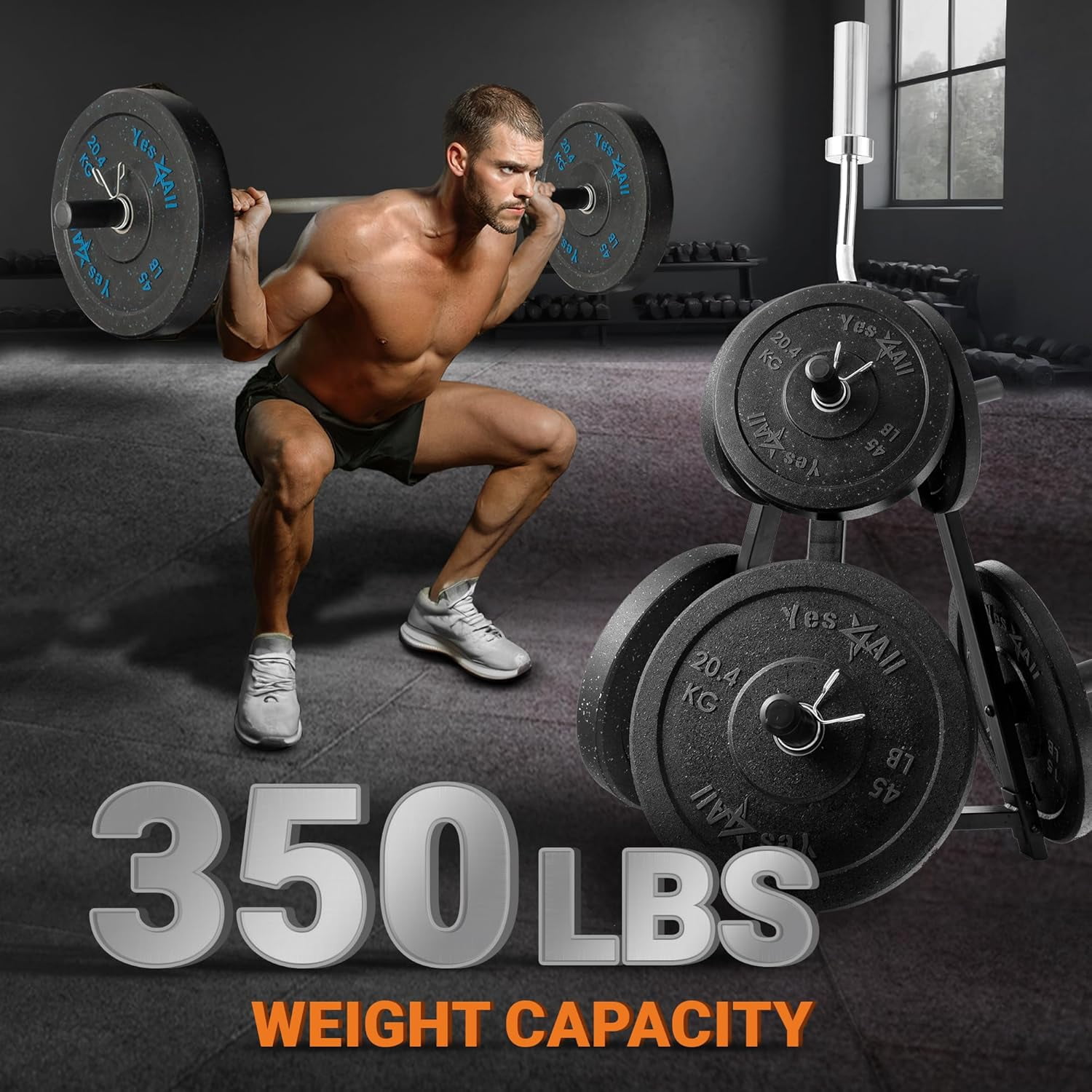 Yes4All Olympic Weight Plate Tree Storage Rack and Vertical Barbell Holder - 350 Pounds Capacity
