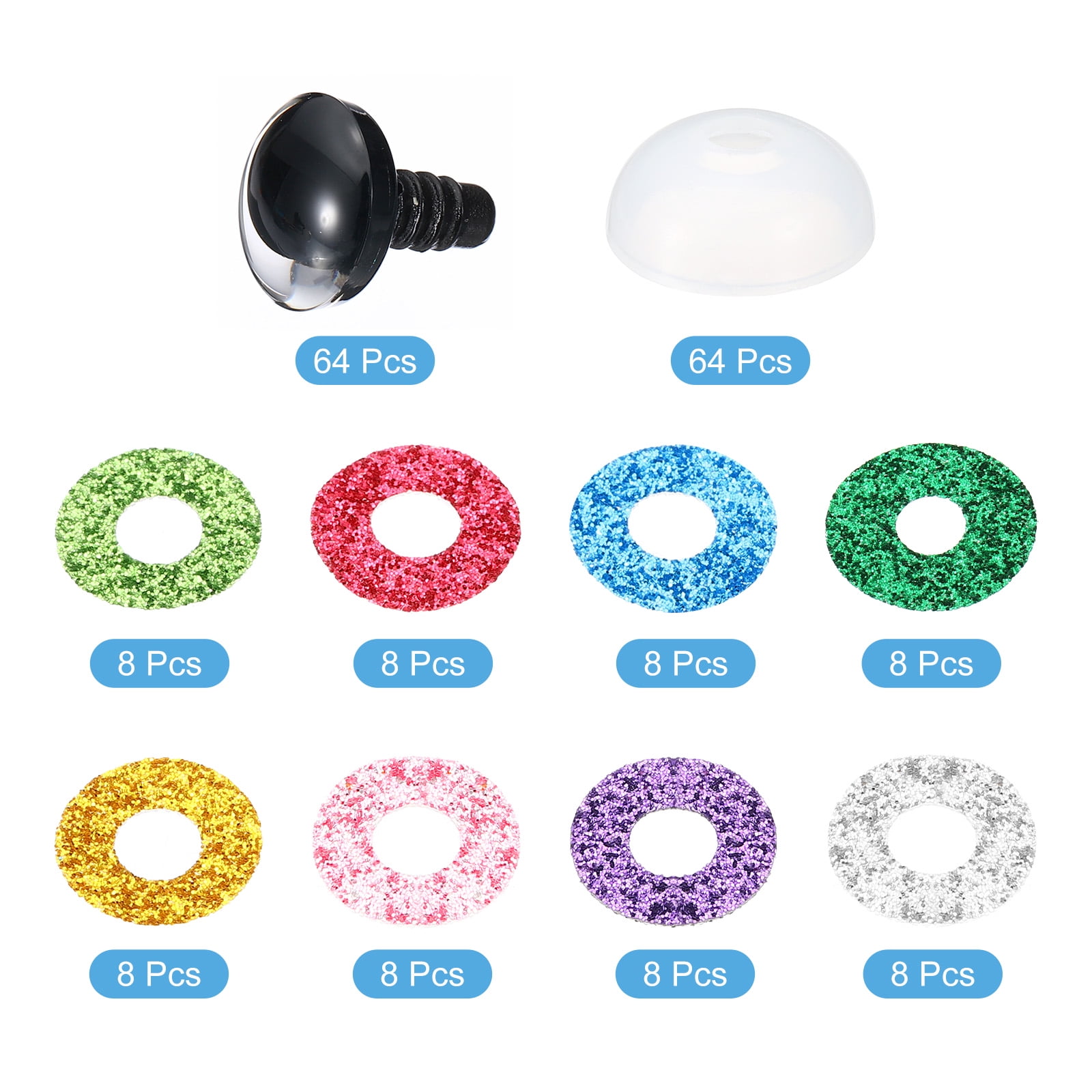 Uxcell 25mm Flash Safety Eyes, 64 Set Colorful Crocheting Safety Eyes, 8 Colors