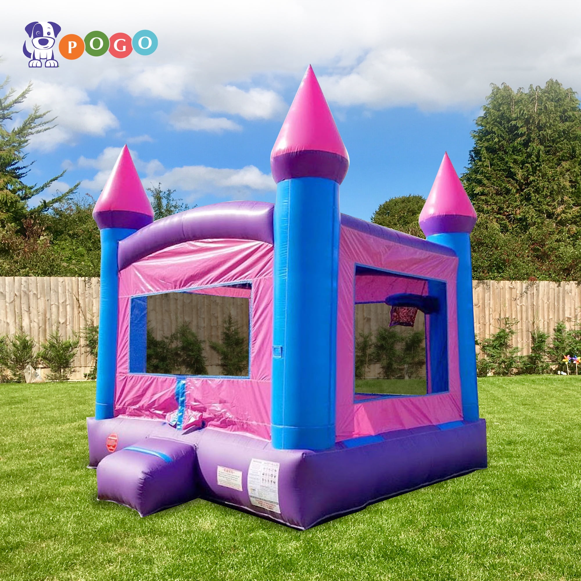 Pogo Bounce House Crossover Duo, Pink Kids Bounce House and Rainbow Inflatable Water Slide