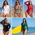 thumbnail image 6 of RELLECIGA Women's Plus swimwear One Piece Bathing Suit One Piece Swimsuit Zipper Long Sleeve Rash Guard Swimsuit for Women Pink Navy Blue Size 2XL, 6 of 10