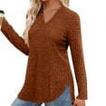 thumbnail image 3 of Besolor Womens Fall Winter Knit Sweaters Casual Long Sleeve V Neck Pullover Knitwear Side Slit Dressy Tops Blouses, 3 of 8