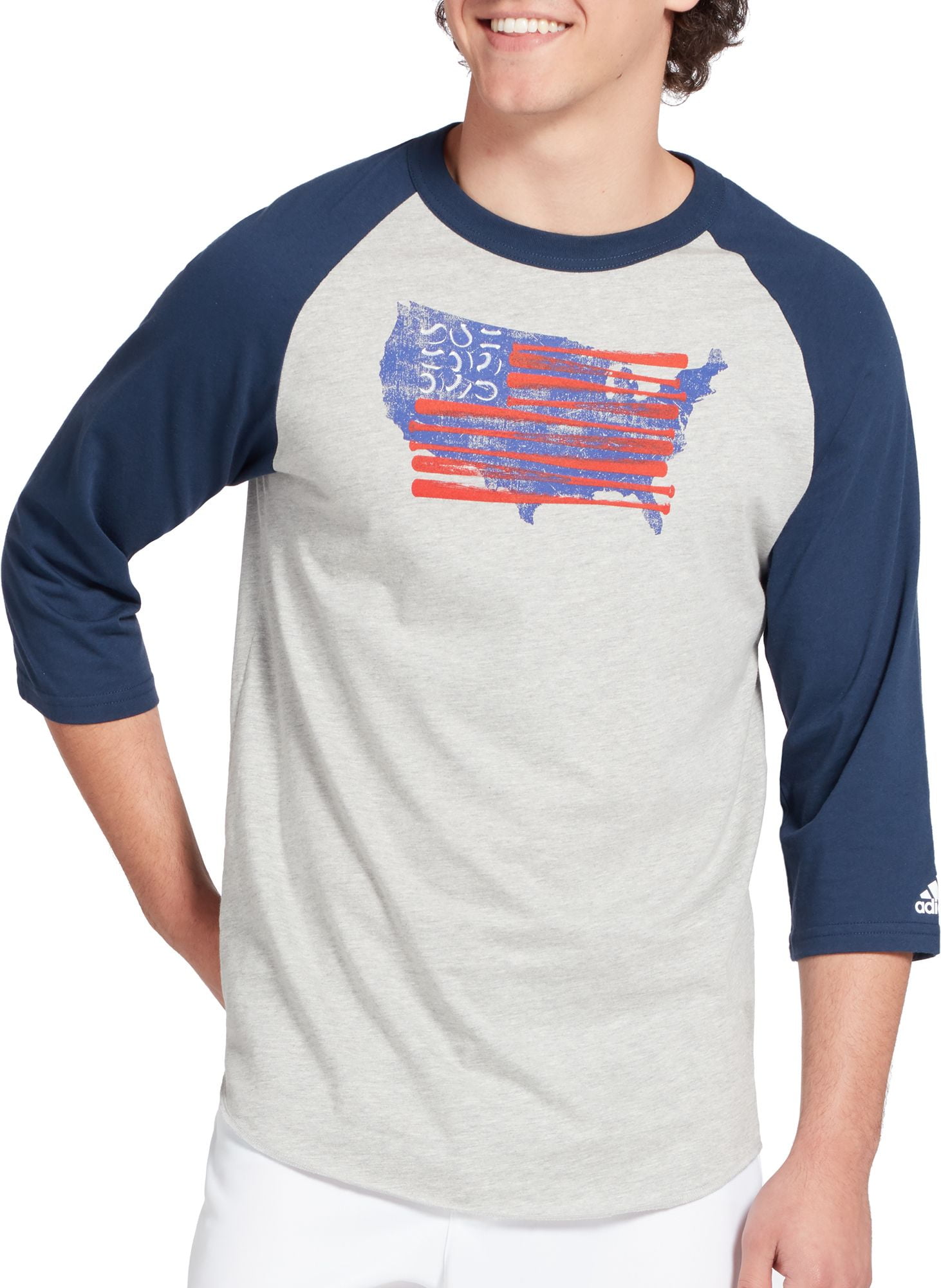 Adidas adidas Men's Triple Stripe Graphic Â¾ Sleeve Baseball Shirt