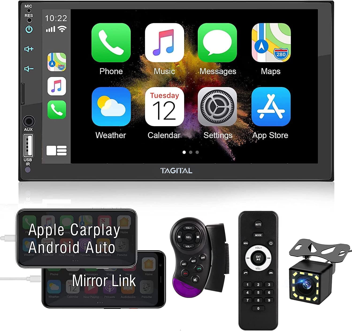 Double Car Stereo Apple Carplay &Android 7 Inch HD LCD Touch Screen with Bluetooth, MP5 Player, Backup Camera, Mirror Link - Walmart.com