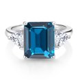 thumbnail image 3 of Gem Stone King 8.44 Cttw London Blue Topaz and White Moissanite Ring | 925 Sterling Silver | 3 Stone Ring for Women | Emerald Cut 12X10MM | Trillion 5X5MM | Available in Size 5,6,7,8,9, 3 of 4