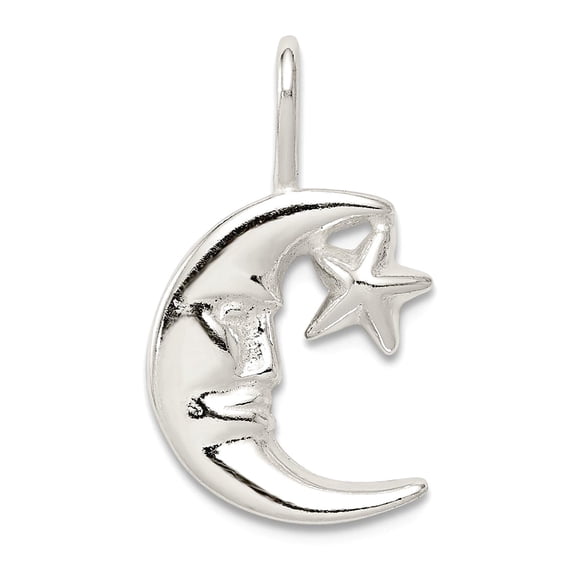 925 Sterling Silver Solid Polished Celestial Moon With Star Charm 20x12mm Wide Pendant Necklace for Women