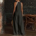 thumbnail image 4 of Womens Boho Halter Jumpsuit Lace Trim Deep V Neck Sleeveless Backless Summer Flowy Beach Casual Wide Leg Long Jumpsuit L, 4 of 5