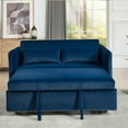 thumbnail image 6 of 3-in-1 Convertible Futon Sofa Bed, 55" Velvet Loveseat with 2 Pillows, Adjustable Reclining Backrest &amp; Side Pockets, Modern Blue Couch for Living Room, 6 of 11