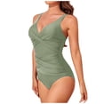 thumbnail image 5 of CaComMARK PI Sale Tummy Control Swimsuits for Women Slimming One Piece Bathing Suit Retro Ruched Push Up Vintage Padded Swimwear Green XL, 5 of 7