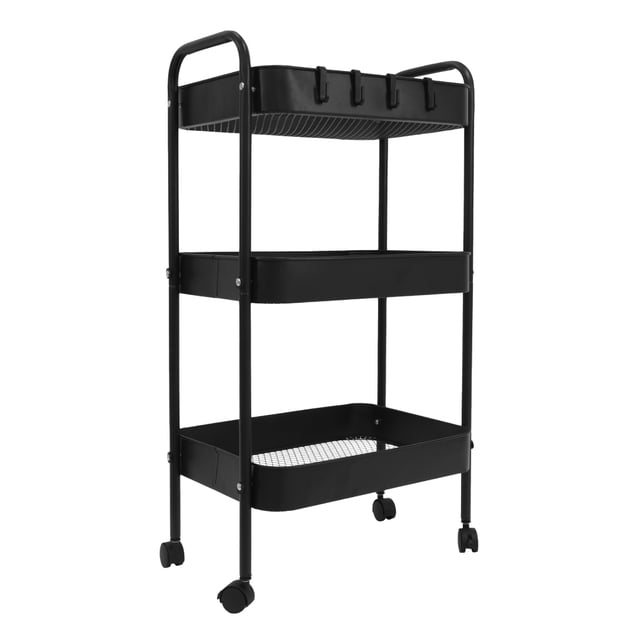 Carrito Organizador Metálico Multiusos 3 Niveles Con Ruedas Negro
