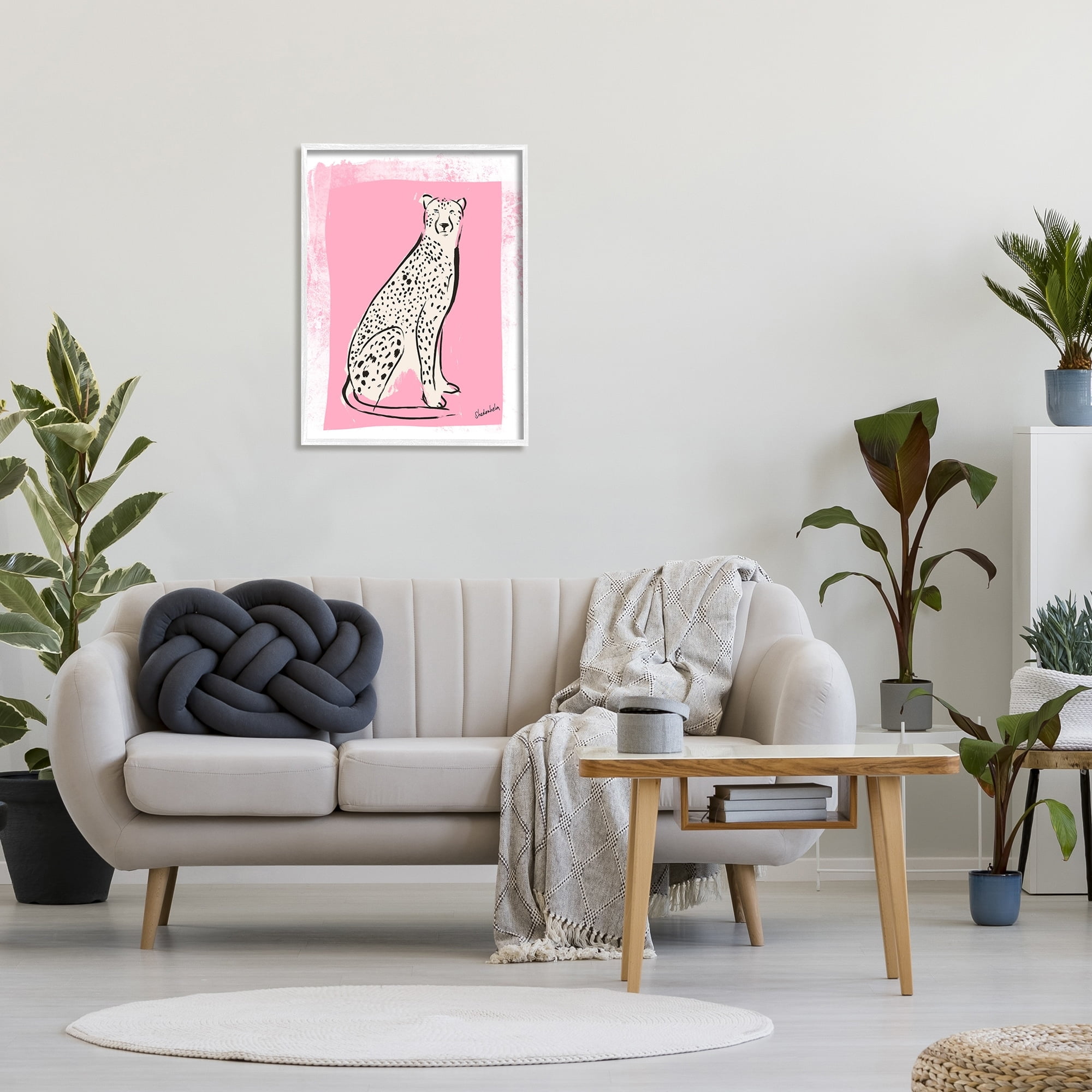 Stupell Industries Modern Cheetah Ink Lines Blocked Pink Border Graphic Art White Framed Art Print Wall Art, Design by Kendra Shedenhelm