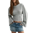thumbnail image 3 of Oksale Wide Long Sleeve Tops for Women Trendy Cropped Y2K Shirts Casual Crewneck Waist Top Fashion Clothing for Going Out 2025 Gray M, 3 of 10