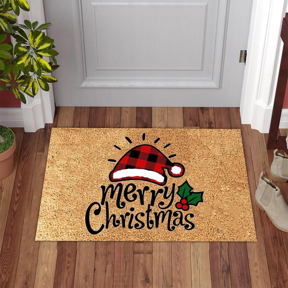 All Weather Exterior Doors Christmas Holiday Doormat E-view Decorative Indoor/Outdoor Rubber Back Entry Way Doormat for Patio Color-Wonderful Time Front Door 