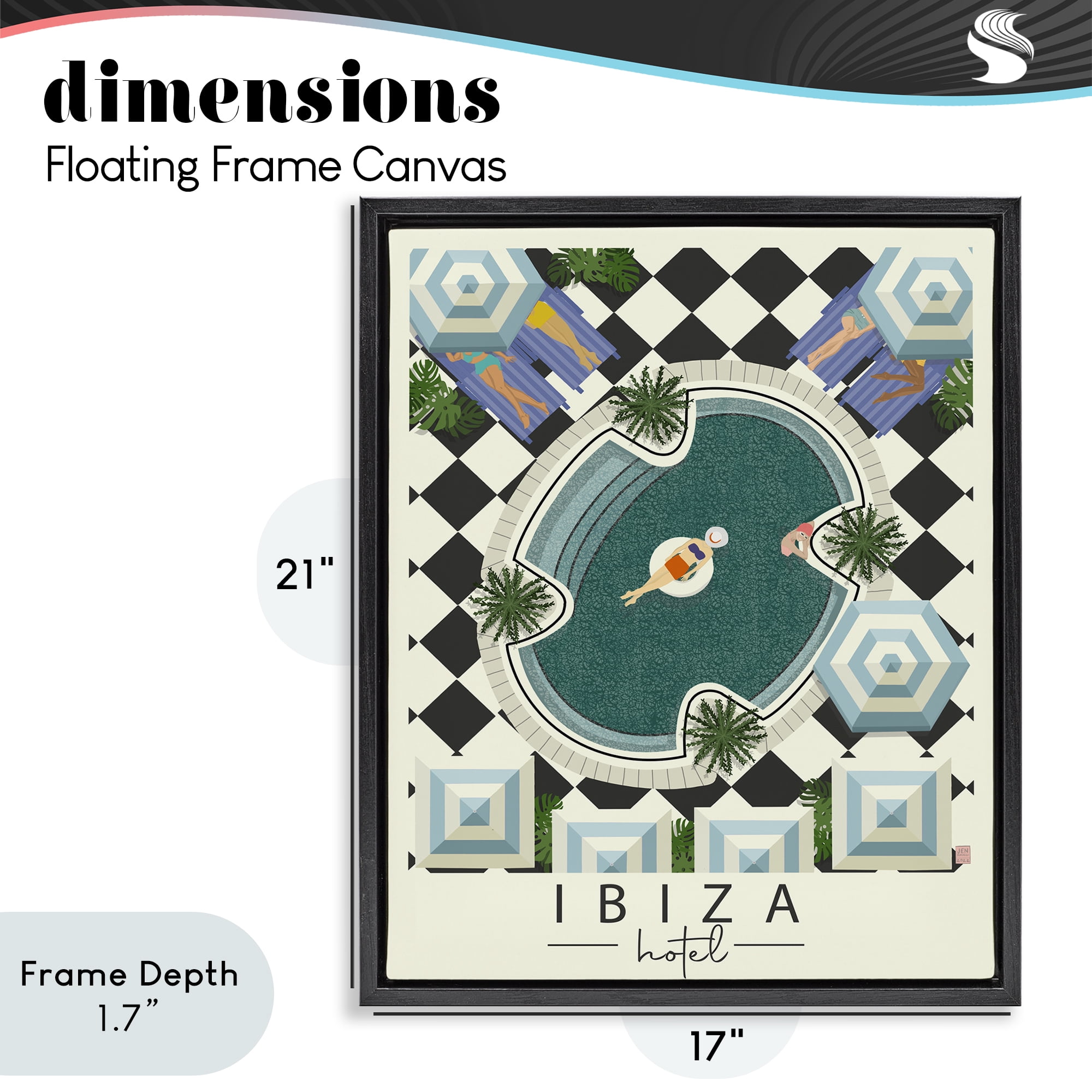 Stupell Industries Ibiza Hotel Aerial Pool Black Framed Floater Canvas Wall Art, design by Jen Bucheli