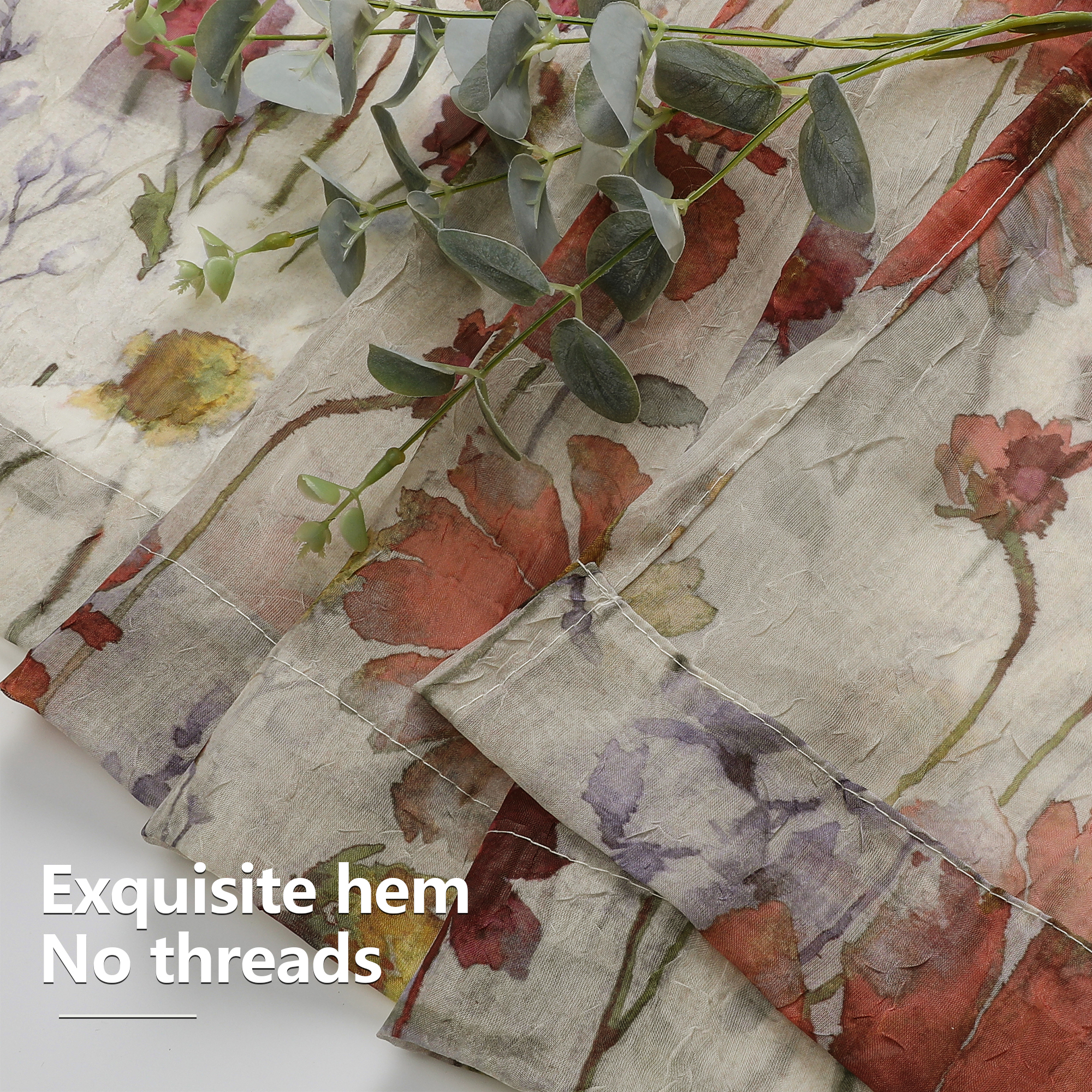 Ovzme Blaise Crushed Sheer Curtains Floral Print, 51x84 In photo 3