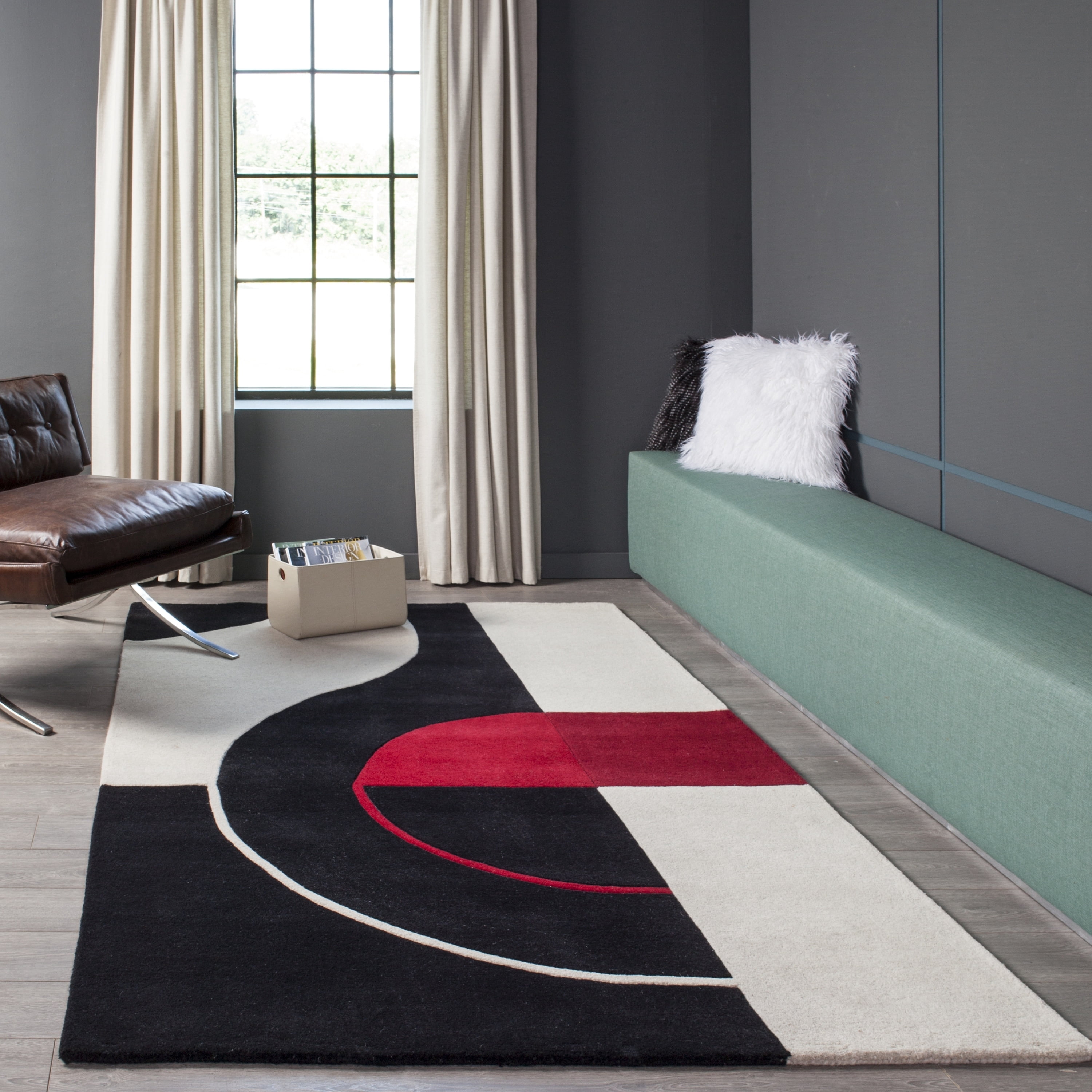 Momeni  Delhi Hand-tufted Wool Contemporary Geometric Area Rug Black 2'3" x 8' Runner Latex Free Geometric,Abstract 8' Runner Indoor,Runner,Handmade