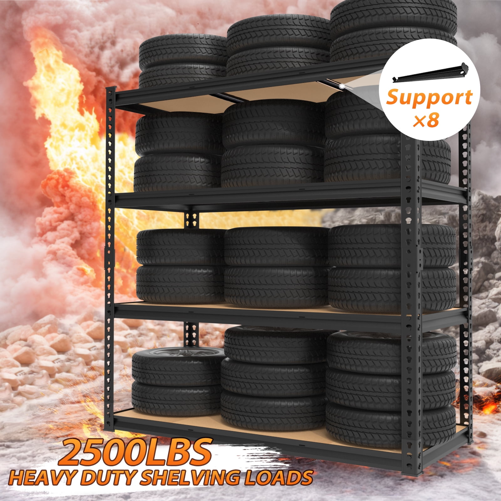 Ktaxon 4 Tier 48" W Shelving Rack for Garage & Industrial Heavy Duty,  2500LBS Adjustable Metal Tough Shelves Gloved Rubber Hammer, 48" W x 60" H x 24" D